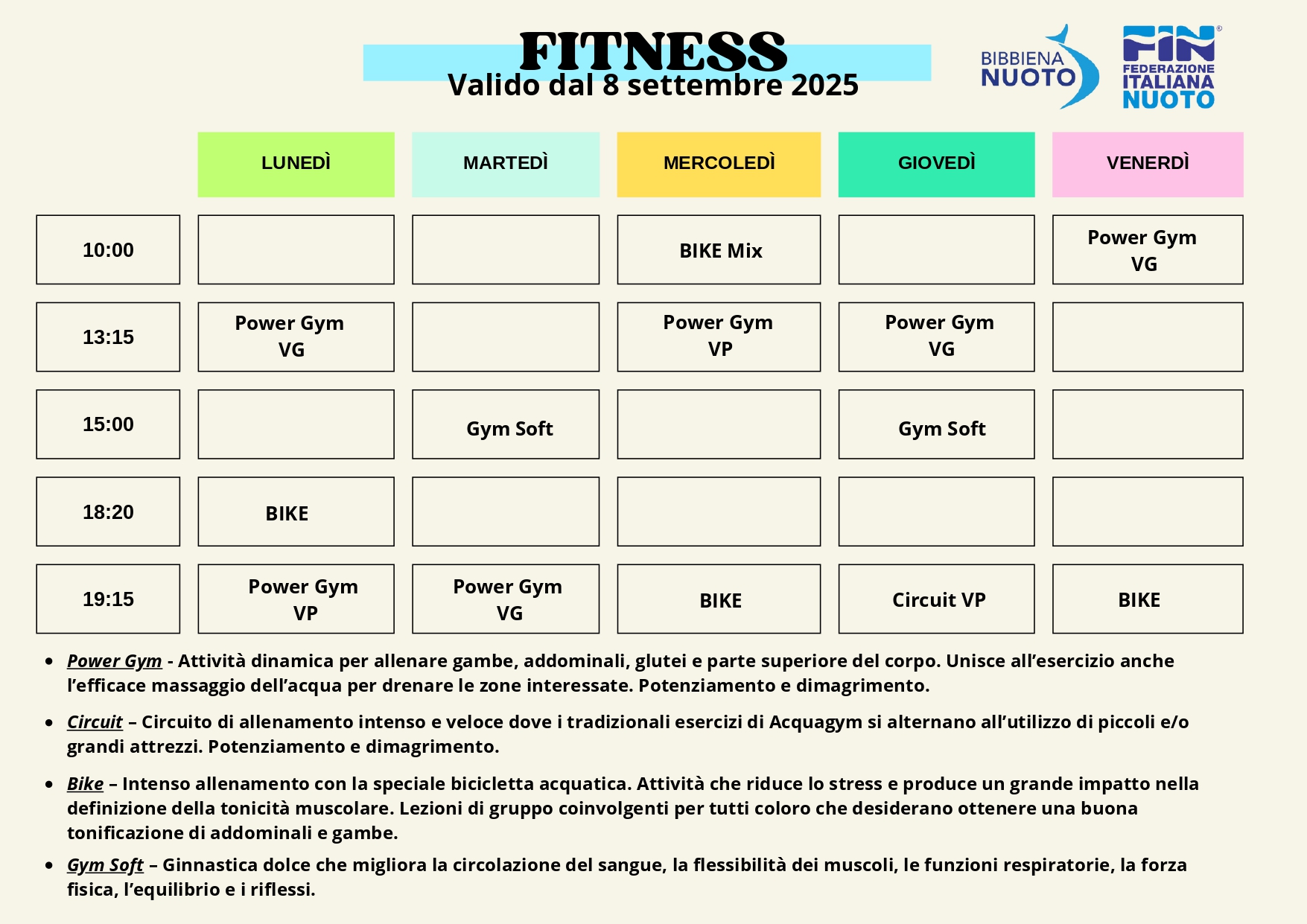 NUOVI ORARI FITNESS INVERNO 2025/2026
