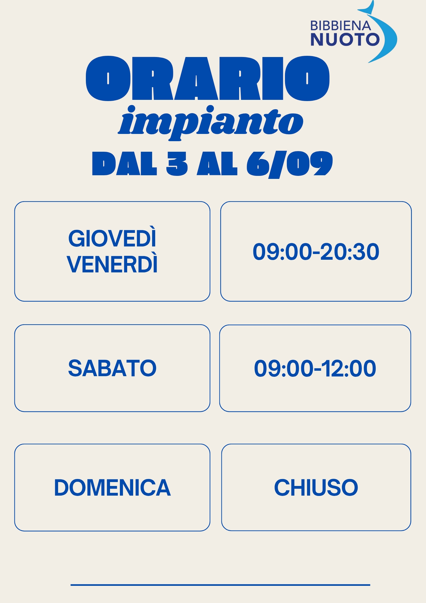 orario impianto temporaneo settembre